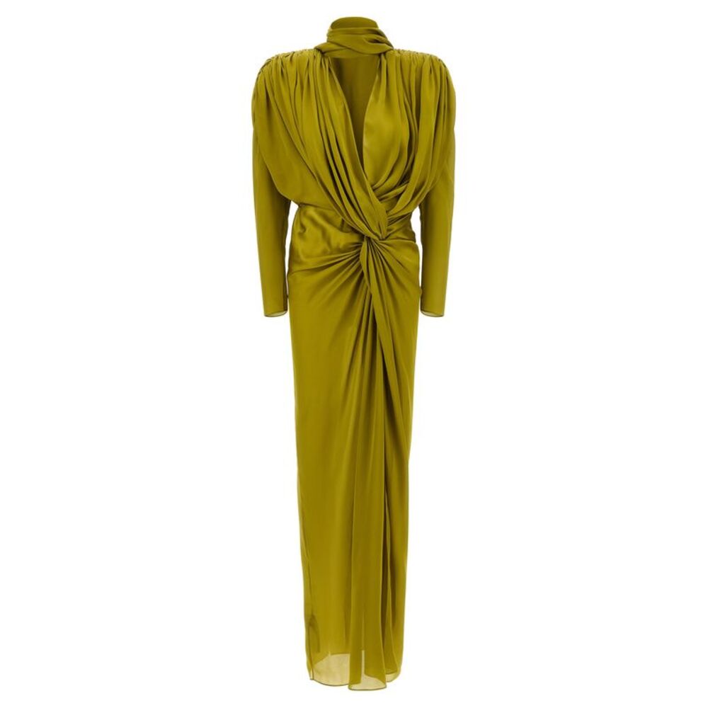 Balmain Women Draped Silk Dress With Knot
